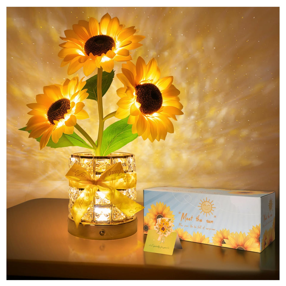 YWYWLED Sunflower LED Lamp on nightstand with soft, durable glow for reading