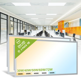 YXL 2x4 LED panel front view showing slim drop ceiling integration.