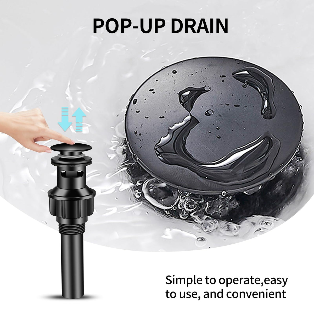 YXOCVIR bathroom faucet pop-up drain—clean vanity setup with integrated drain.