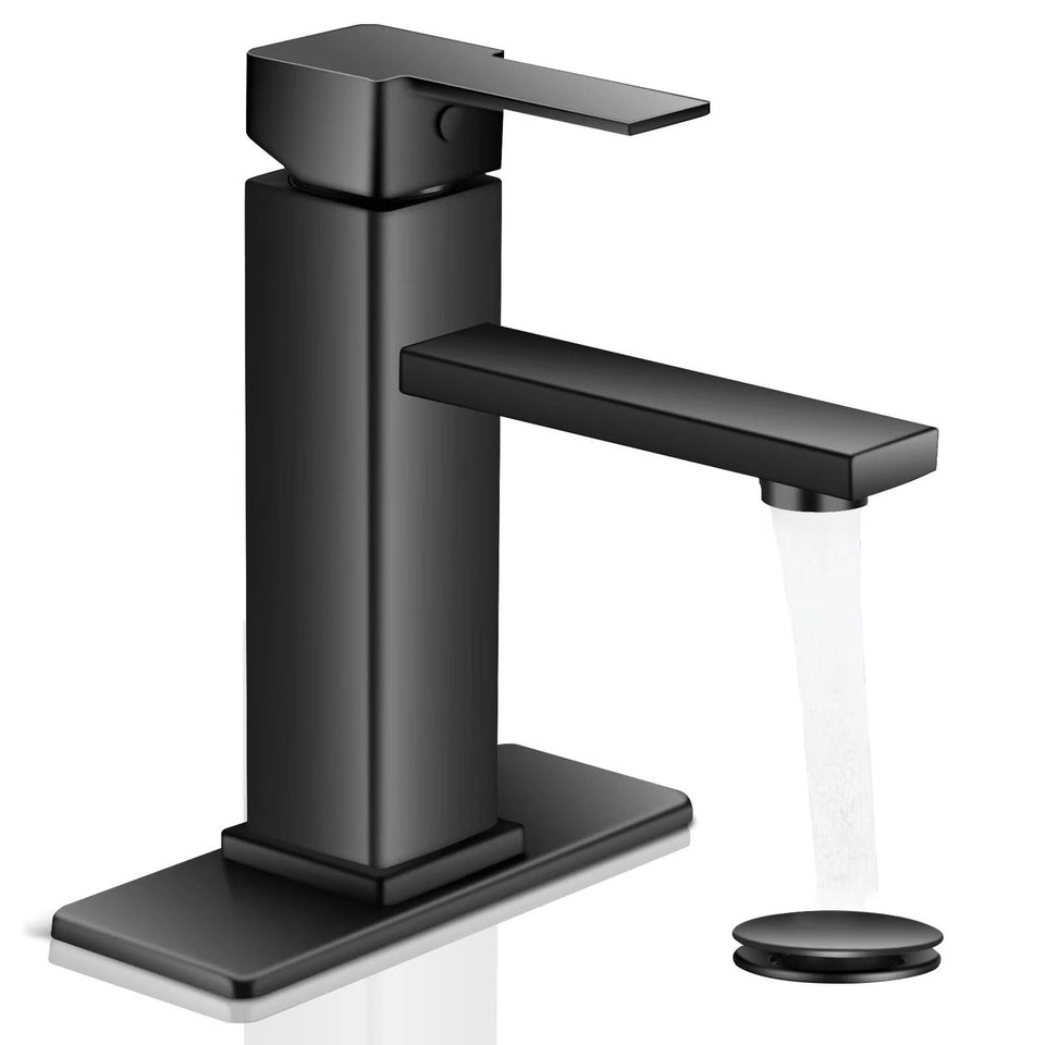 YXOCVIR black bathroom faucet front view with single-handle control for precise temp