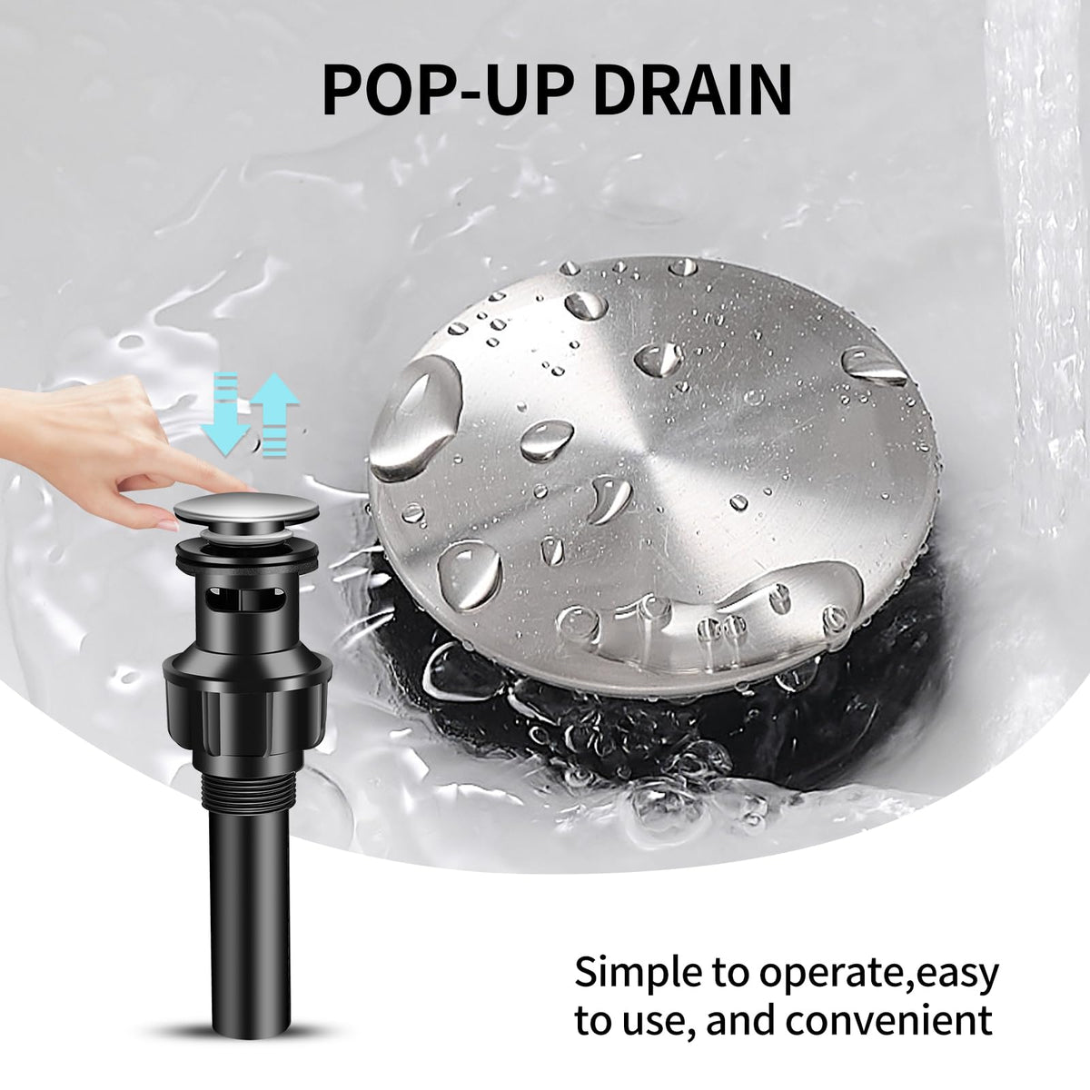 YXOCVIR pop-up drain assembly included for easy drainage setup.