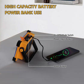 YXQUA 120W solar work light IP65 waterproof design withstands rain during outdoor jobs.