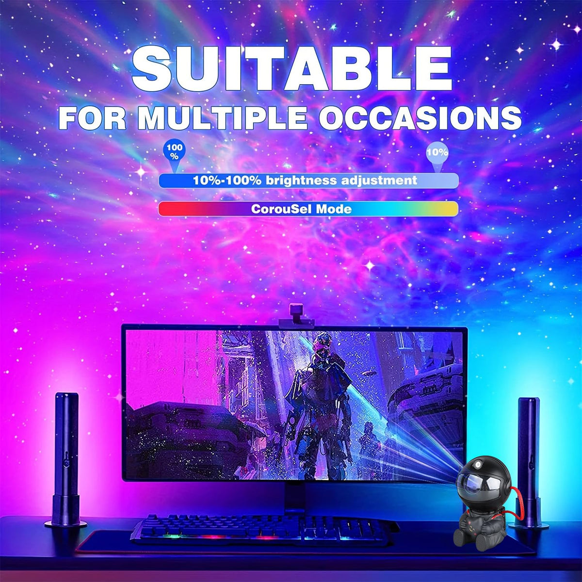 YXQUA Astronaut Projector 270° LED rotation covers walls and ceiling.
