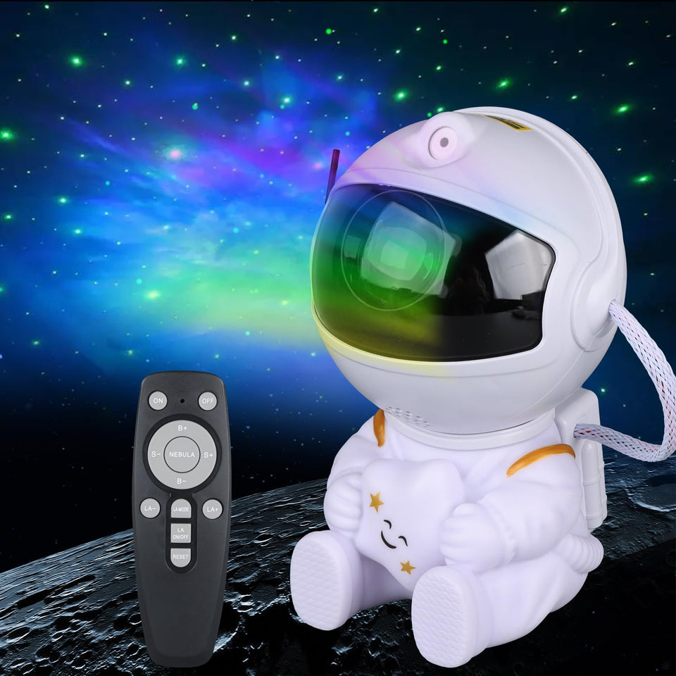 YXQUA Astronaut Star Projector front view showing dreamy nebula glow on walls.