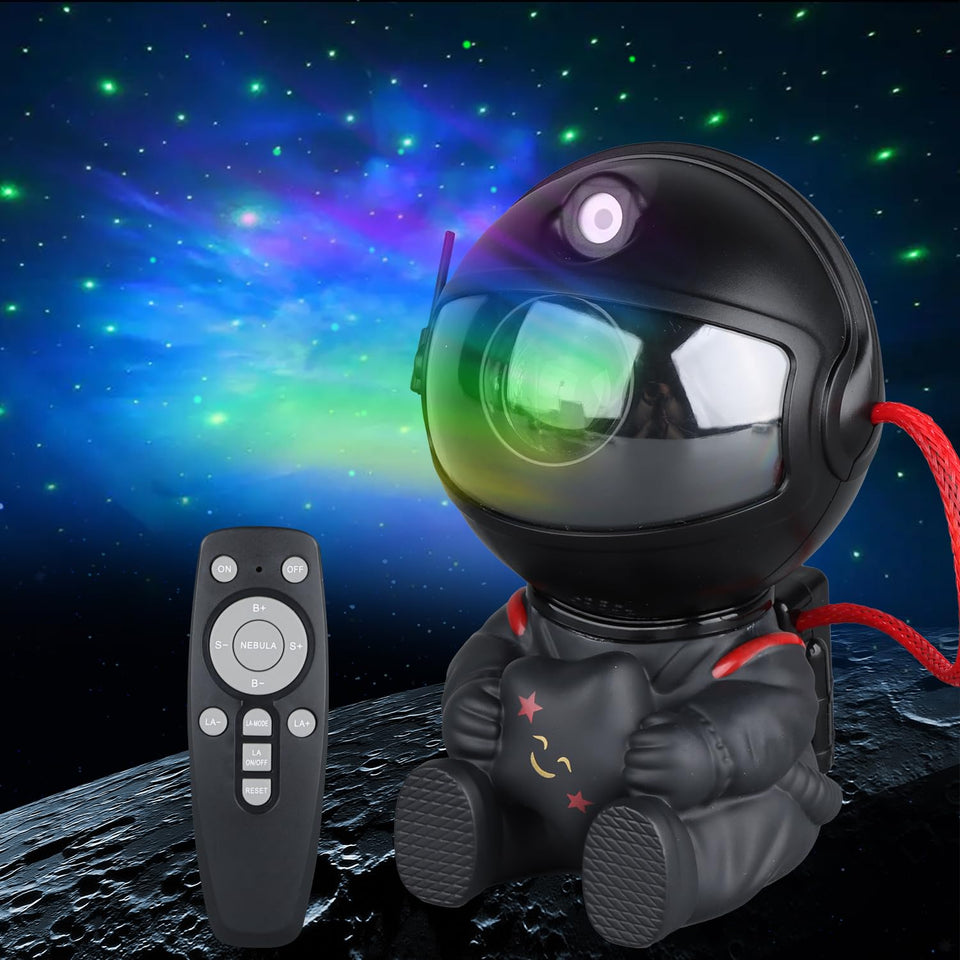 YXQUA Astronaut Star Projector casts nebula colors on ceiling for a calming kids' room.
