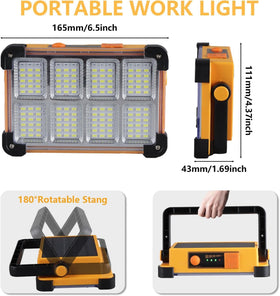 YXQUA work light with stand showing 180-degree swivel for flexible illumination.