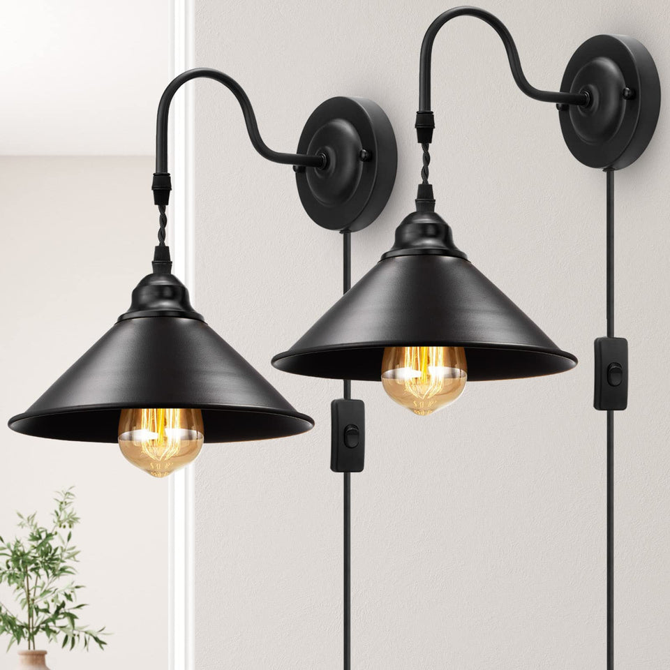 YXTH plug-in wall sconce set with black gooseneck for versatile living spaces.