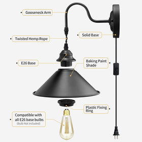 YXTH wall lamp with 5.3 ft cord offers flexible placement.