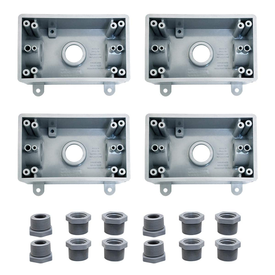 YXX-TECH single-gang weatherproof outlet box for outdoor conduit installation.