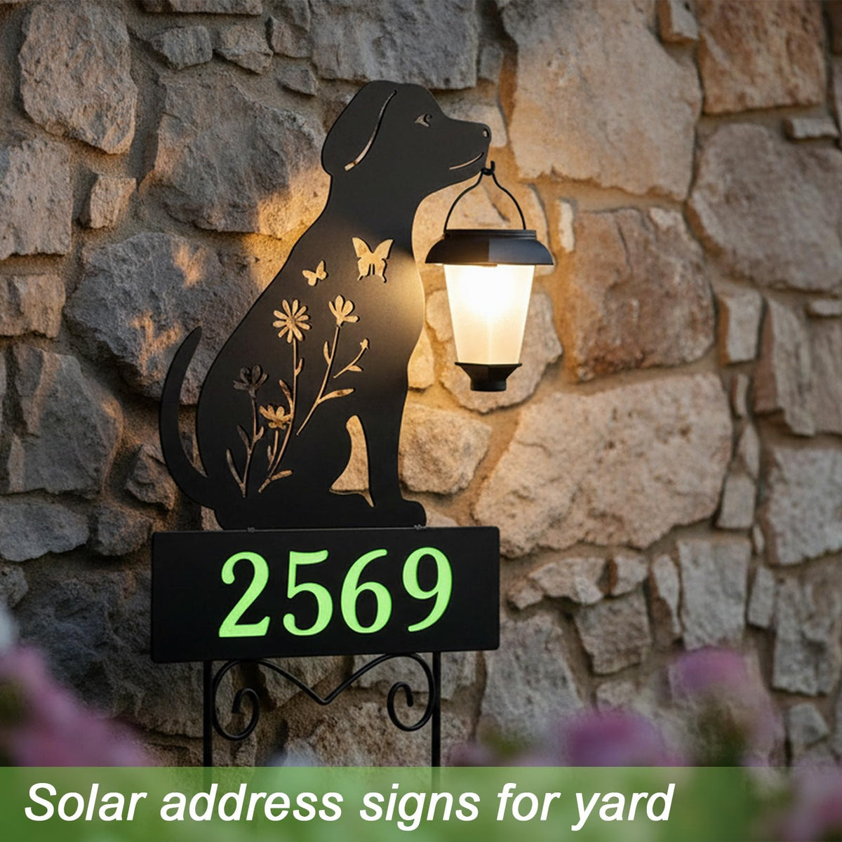 YY Gardenia black metal address plaque with contemporary curb appeal