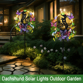 YY Gardenia dachshund pathway stake lights guide steps along sidewalks.