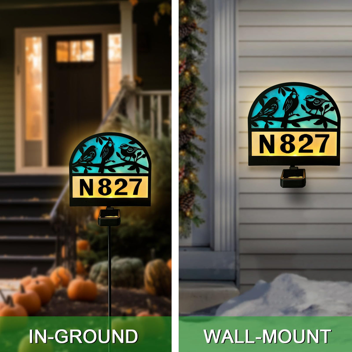 YY Gardenia house number plaque on blue background improves nighttime clarity