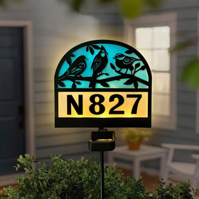 YY Gardenia solar address sign with bird silhouette for outdoor night visibility