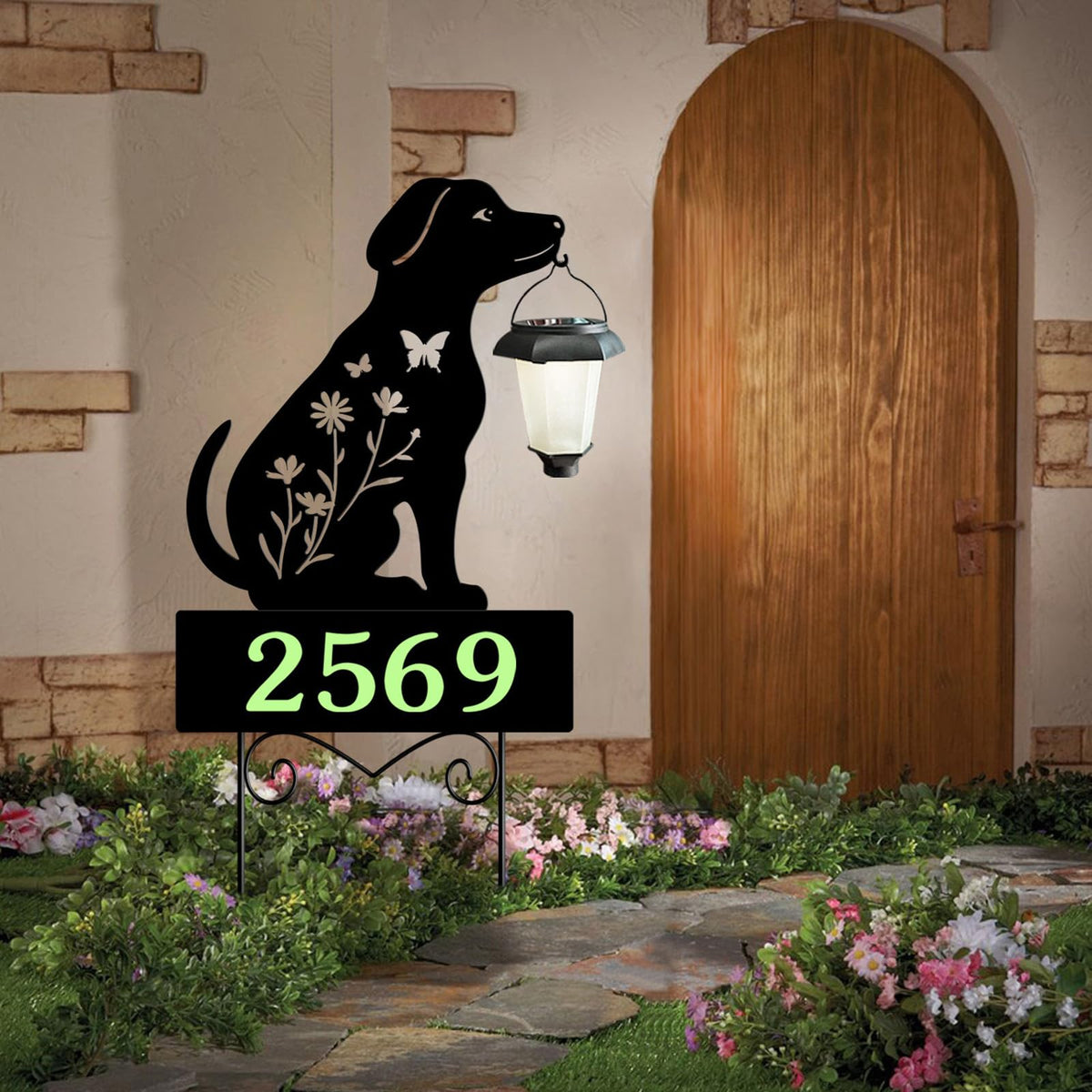 YY Gardenia solar house numbers outdoor sign with glow in the dark numerals for night visibility