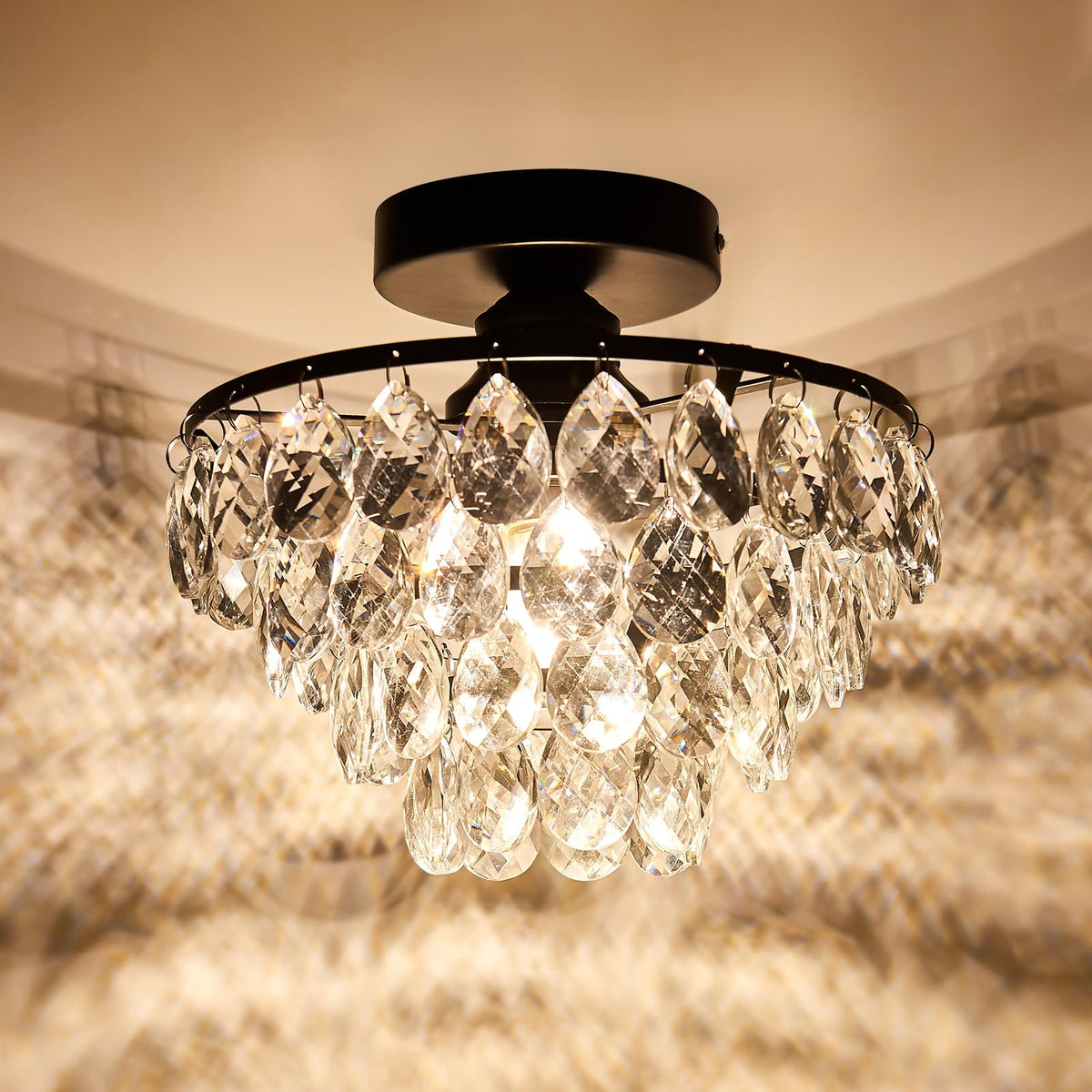 YYJLX crystal ceiling light fixture in compact form for hallways