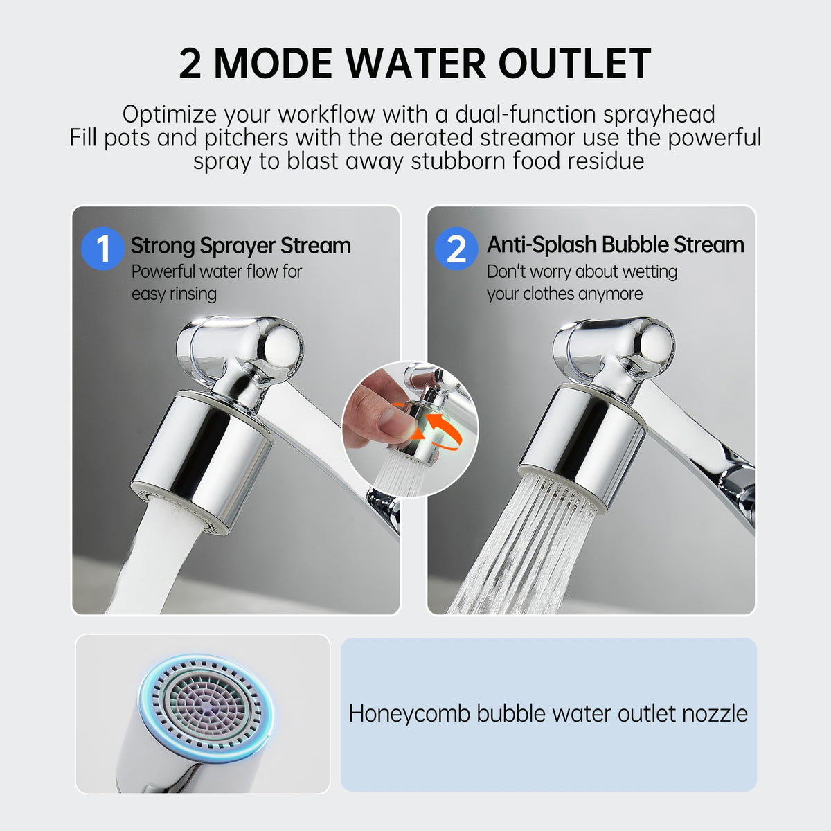 YYKBZ dual-speed spray mode demonstrates flexible water control at the sink.
