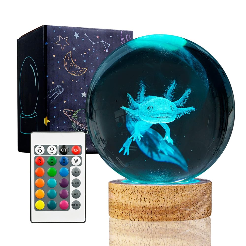 YYLZEPHB axolotl crystal ball 3D close-up with shimmering colors.