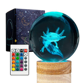 YYLZEPHB axolotl crystal ball 3D close-up with shimmering colors.