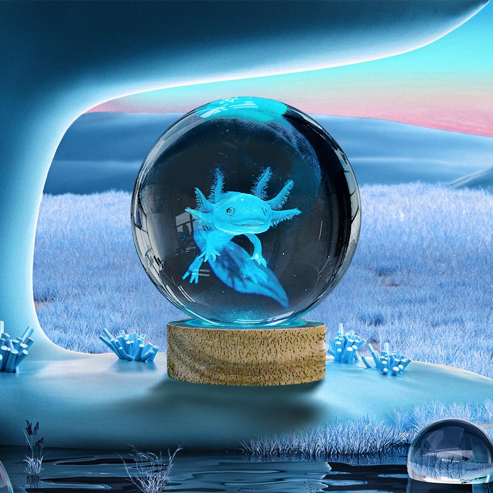 YYLZEPHB axolotl crystal ball USB-powered option for desk setup.