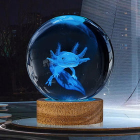 YYLZEPHB axolotl crystal ball on wooden base for stable display.