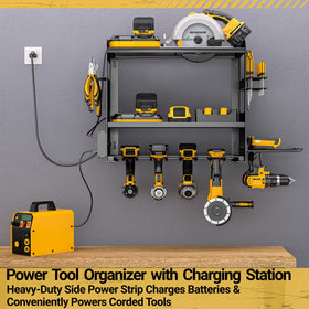 YYR battery storage rack with spare batteries organized