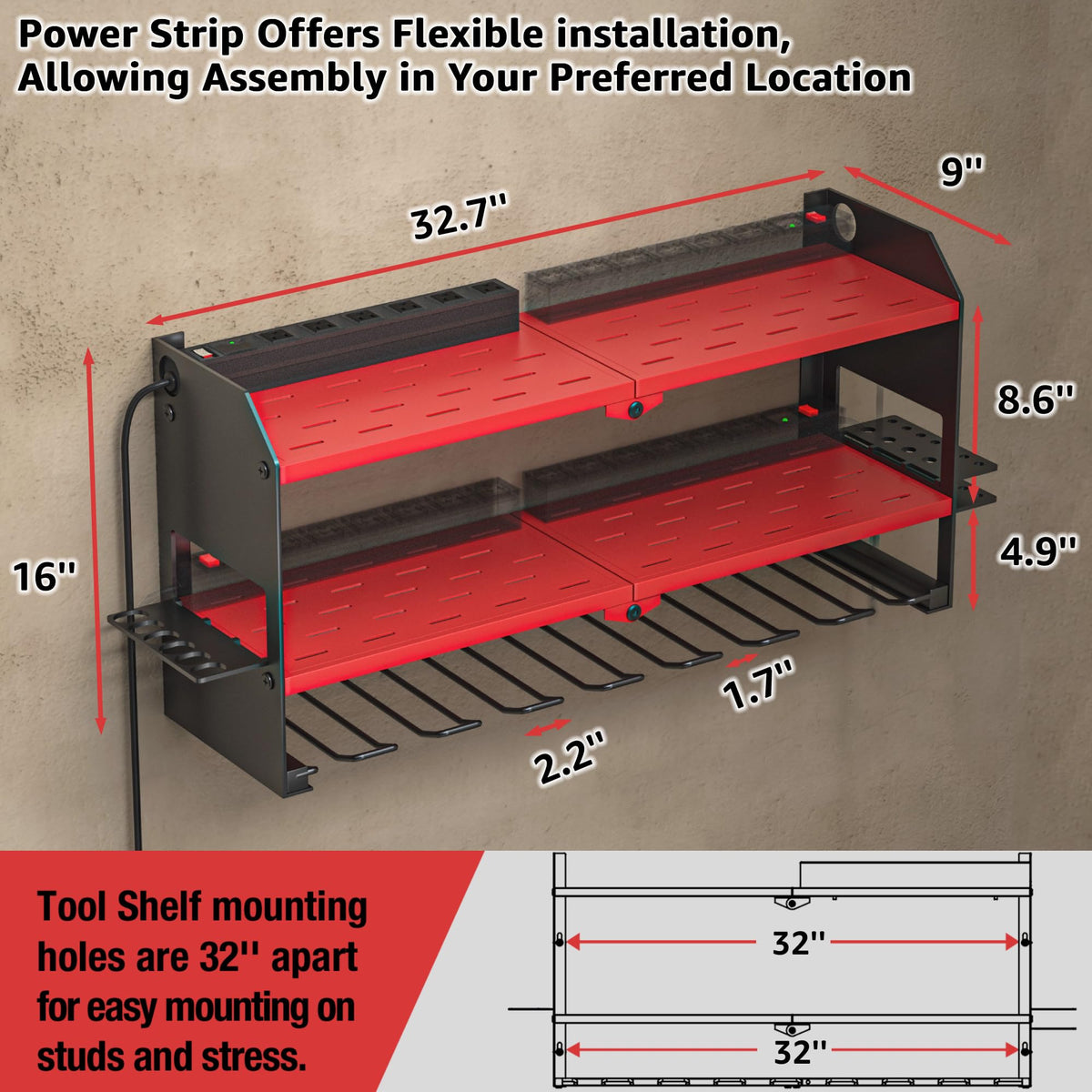 Sturdy mounting and robust finish ensure long lasting garage organization