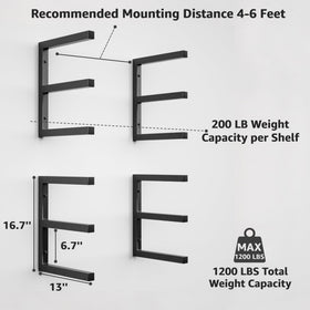 YYR six-level lumber storage shelf demonstrates generous capacity for long items.