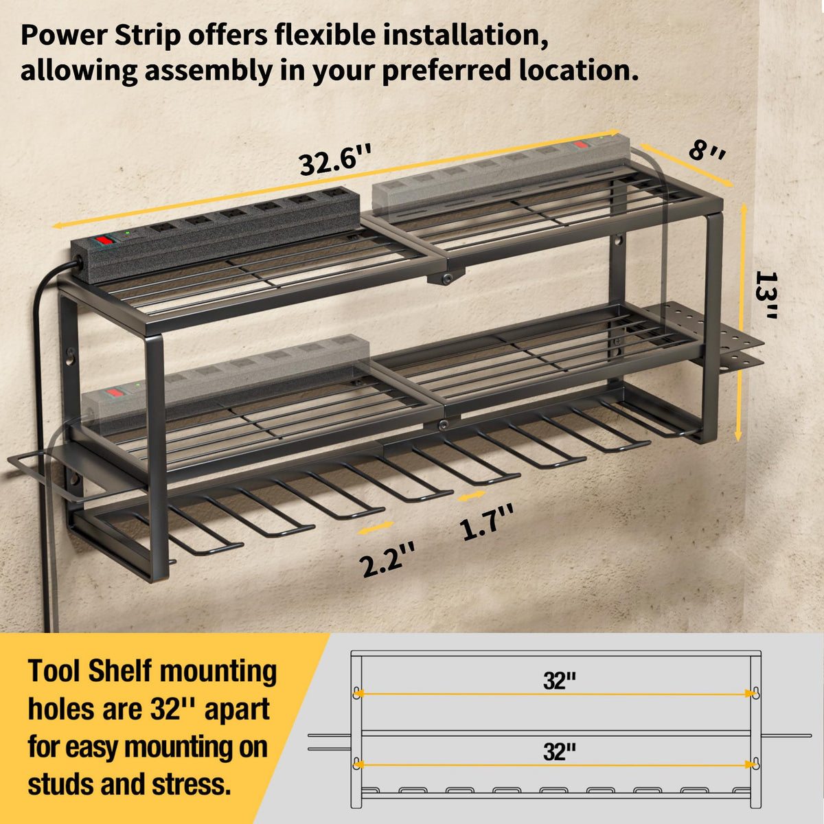 YYR surge-protected tray lets you charge tools safely right on the shelf