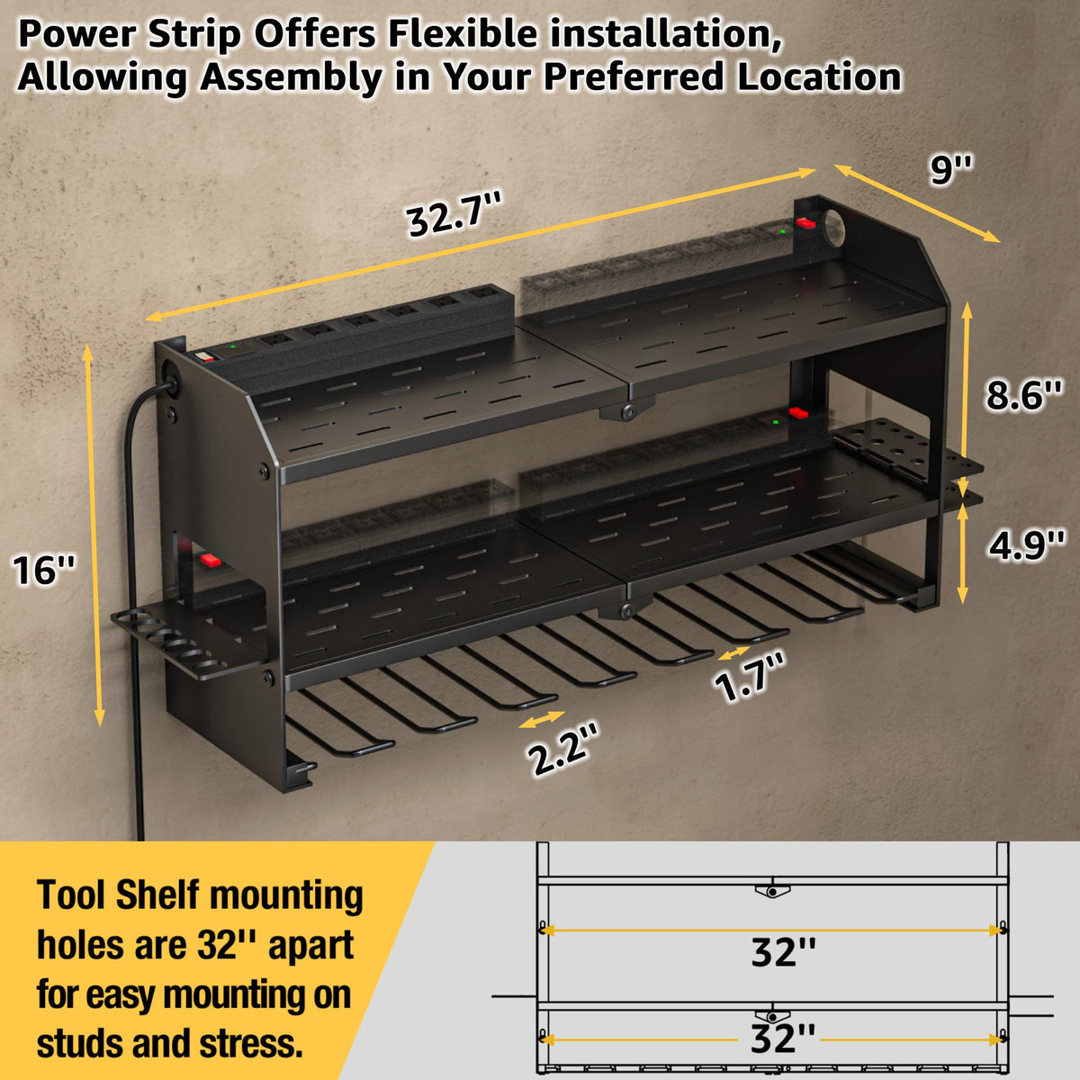 YYR taller middle shelf clearance for charger fitting
