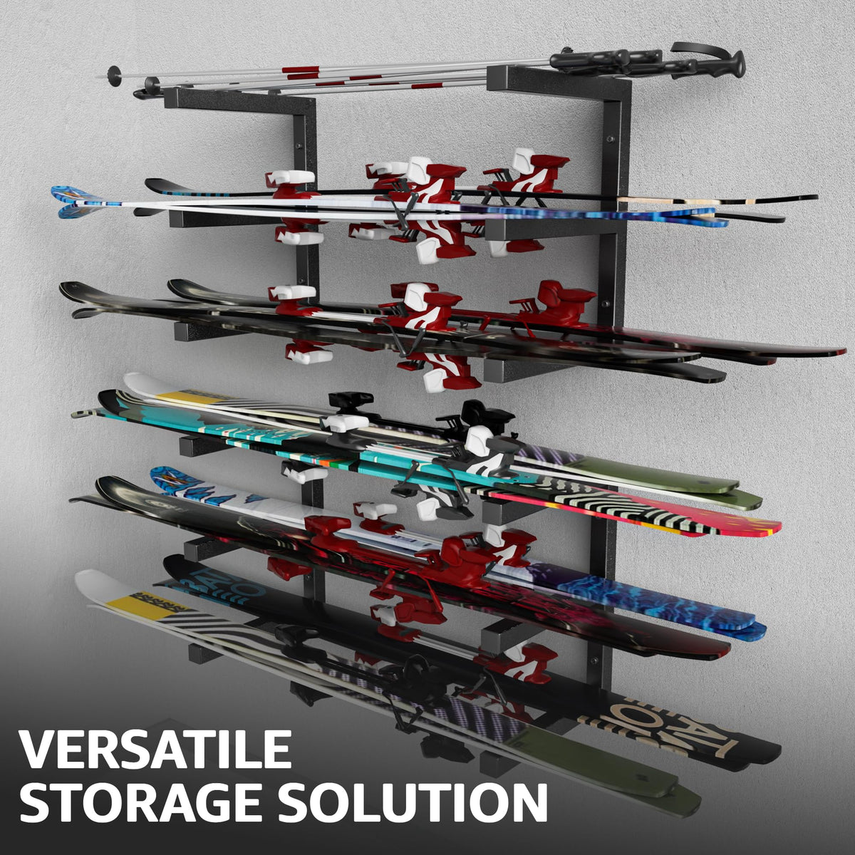 YYR wall-mounted storage keeps pipes, ladders, skis neatly within reach.