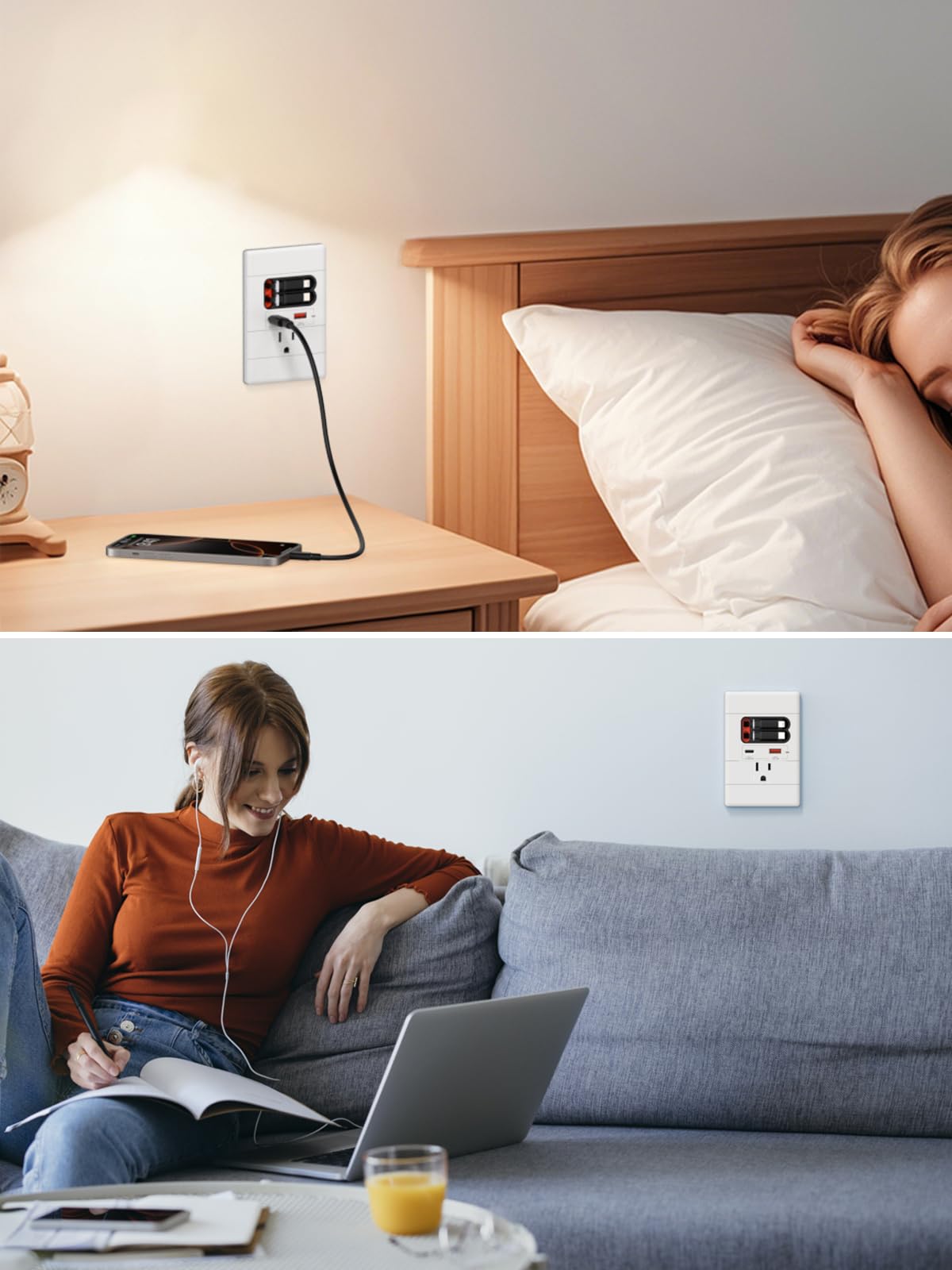 YYSKA white wall outlet in a room setting, blending with decor.