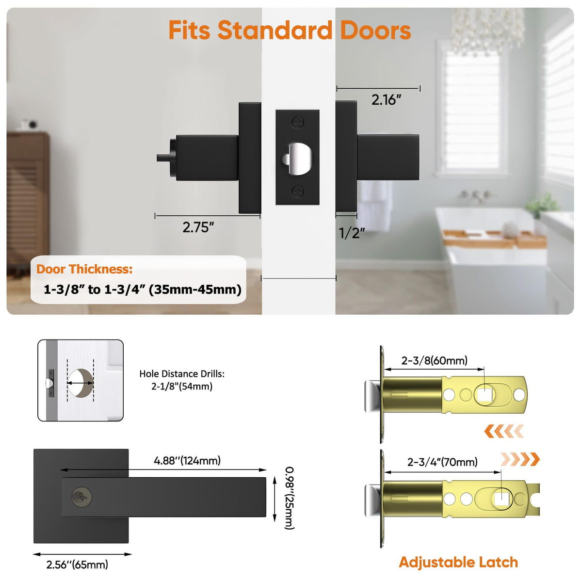 YYTDZSW interior door handle with adjustable latch for flexible fitting.