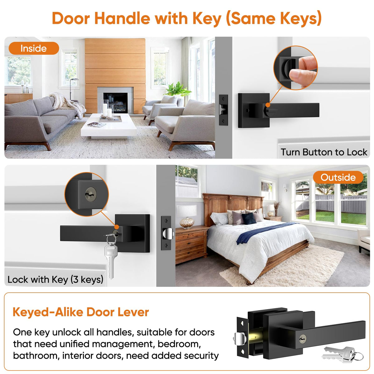 YYTDZSW keyed-alike door lock set enables convenient master-key access.