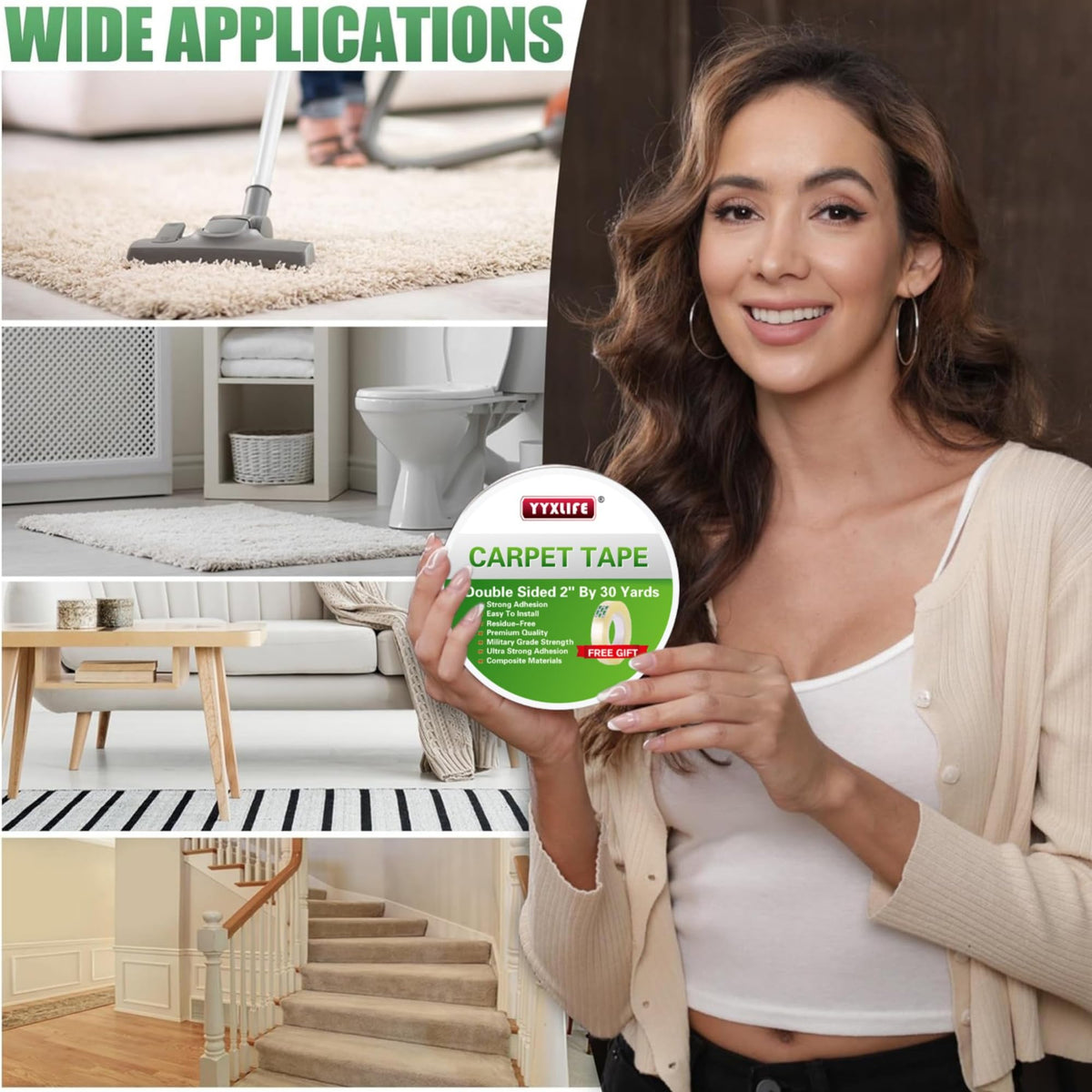 YYXLIFE tape works on wood, vinyl, concrete and other outdoor surfaces.