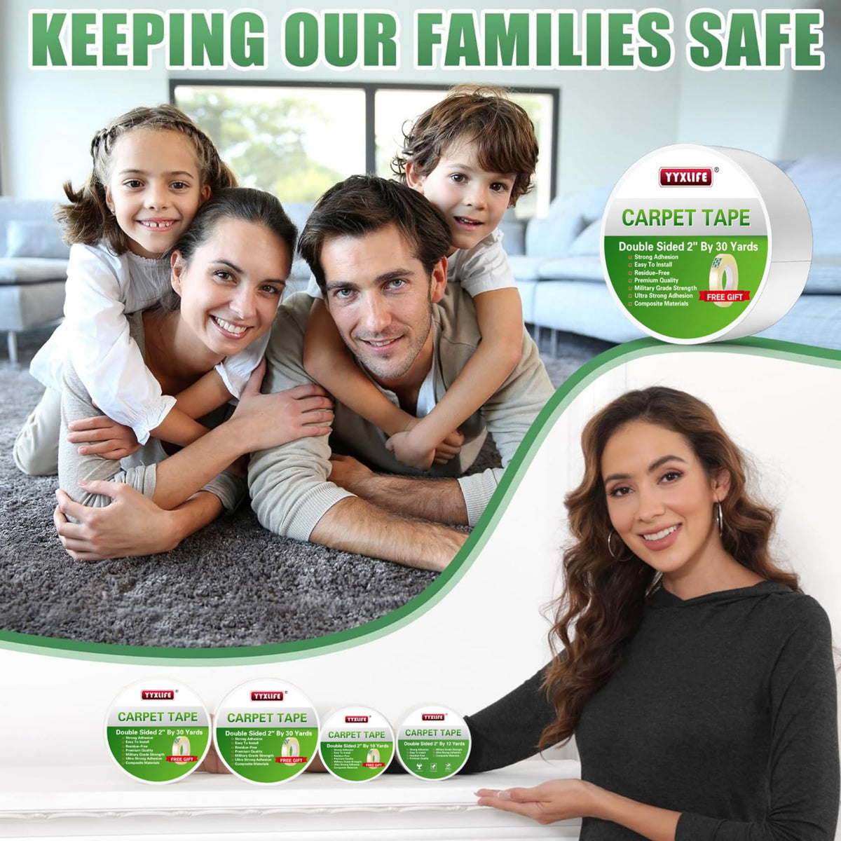 YYXLIFE removable rug tape leaves no residue after removal.