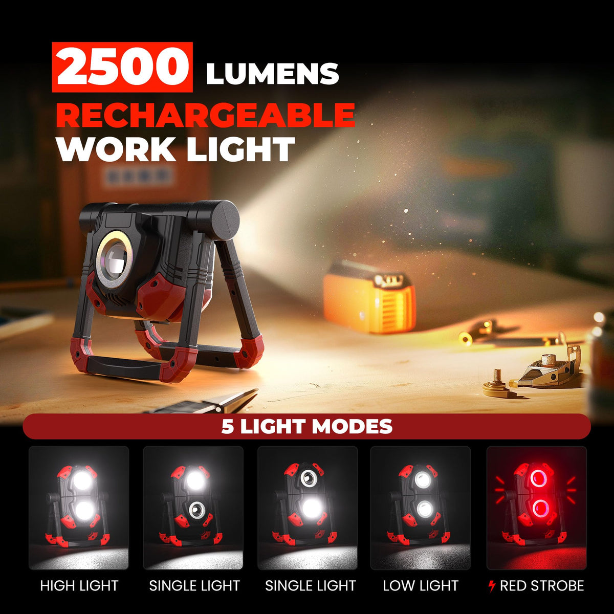 YZONI LED work light 360 rotation stand with magnetic base enables hands-free use.