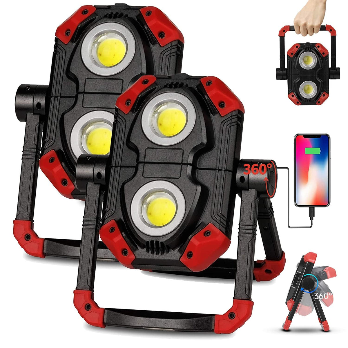 YZONI two-pack LED work light front view with dual COBs for bright coverage.