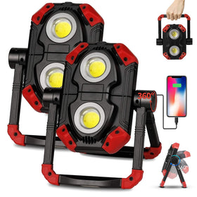 YZONI two-pack LED work light front view with dual COBs for bright coverage.