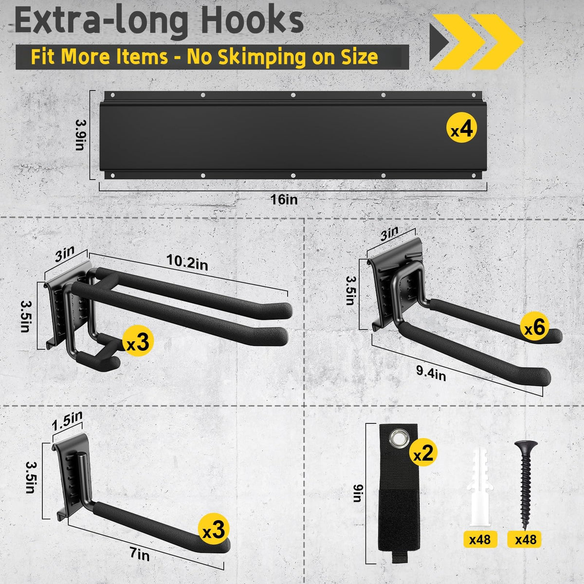 Heavy-duty hooks from YZSFMZGE securing ladders and garden tools.