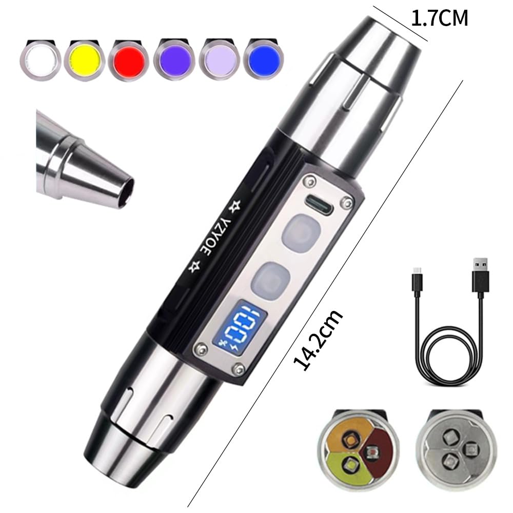 YZYOE compact 14 cm aluminum torch shown next to coins