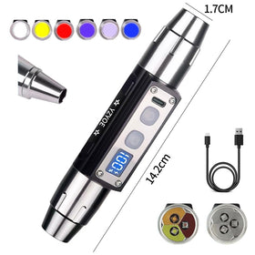 YZYOE compact 14 cm aluminum torch shown next to coins