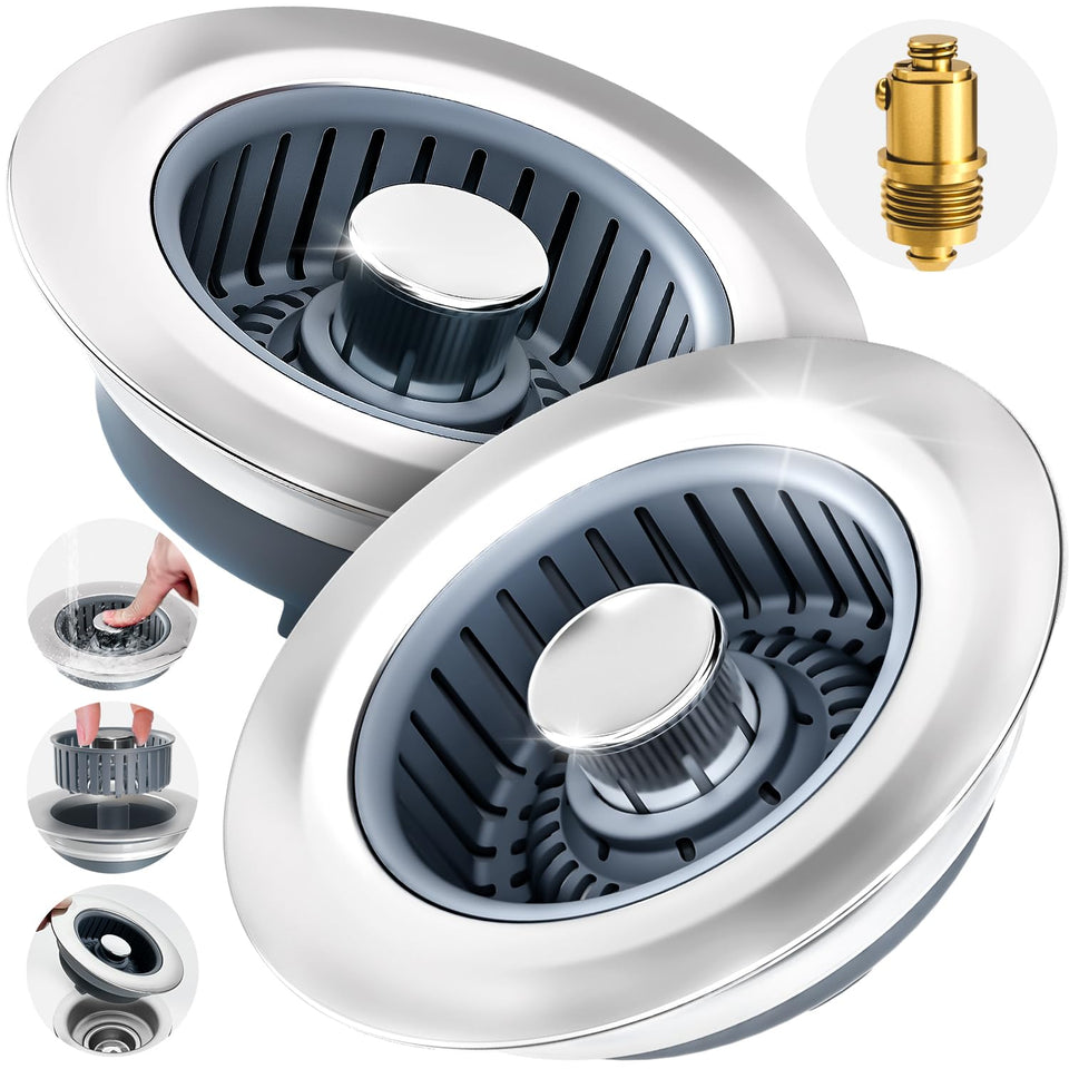 zaa 2-pack sink drain strainer front view showing dual stainless units for quick clogs prevention