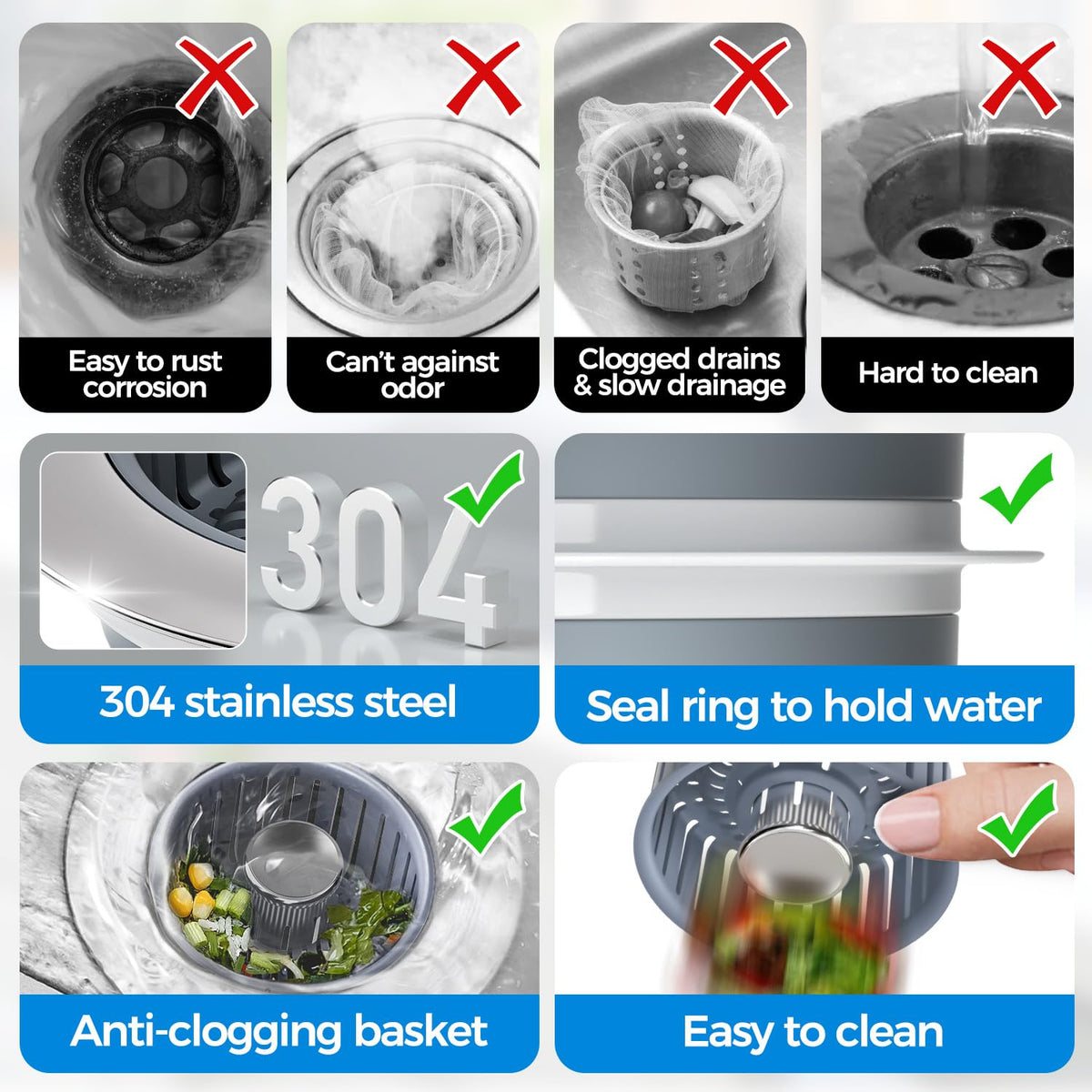 zaa 304 stainless steel finish blends with any sink surface