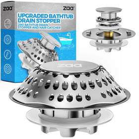 zaa bathtub drain stopper pop-up 2in1 demonstrates water retention and hair capture.