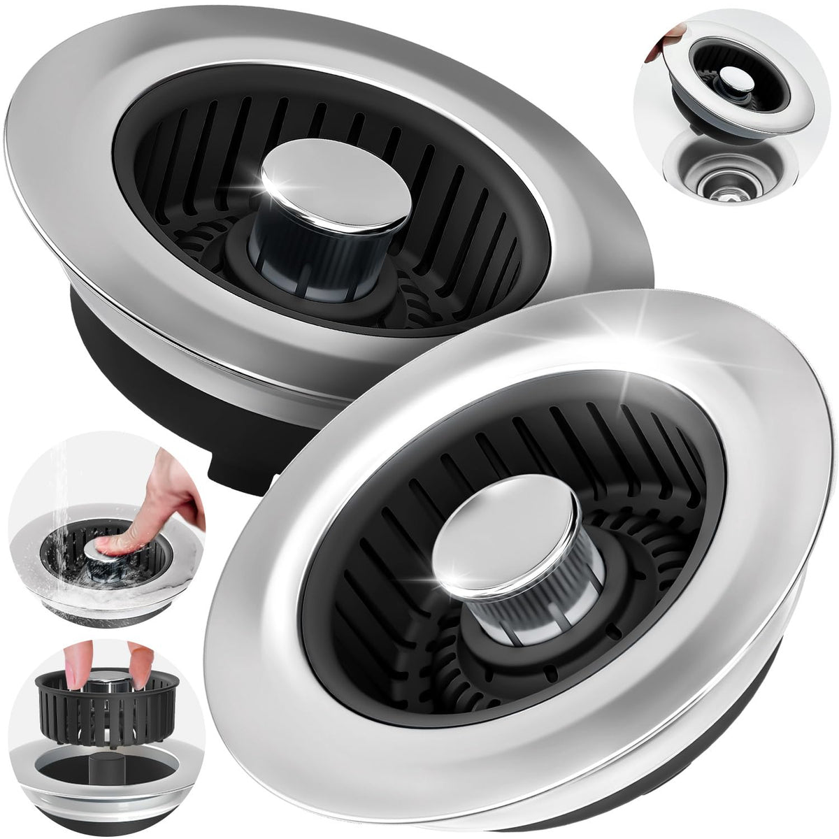 zaa kitchen sink drain strainer 2-pack front view for easy installation and anti-clog protection