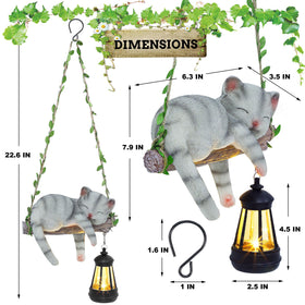 ZaaYee cat on swing with lantern illuminates pathways at dusk.