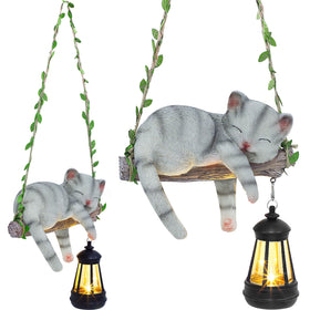 ZaaYee solar cat on swing outdoor statue adds year round garden charm.