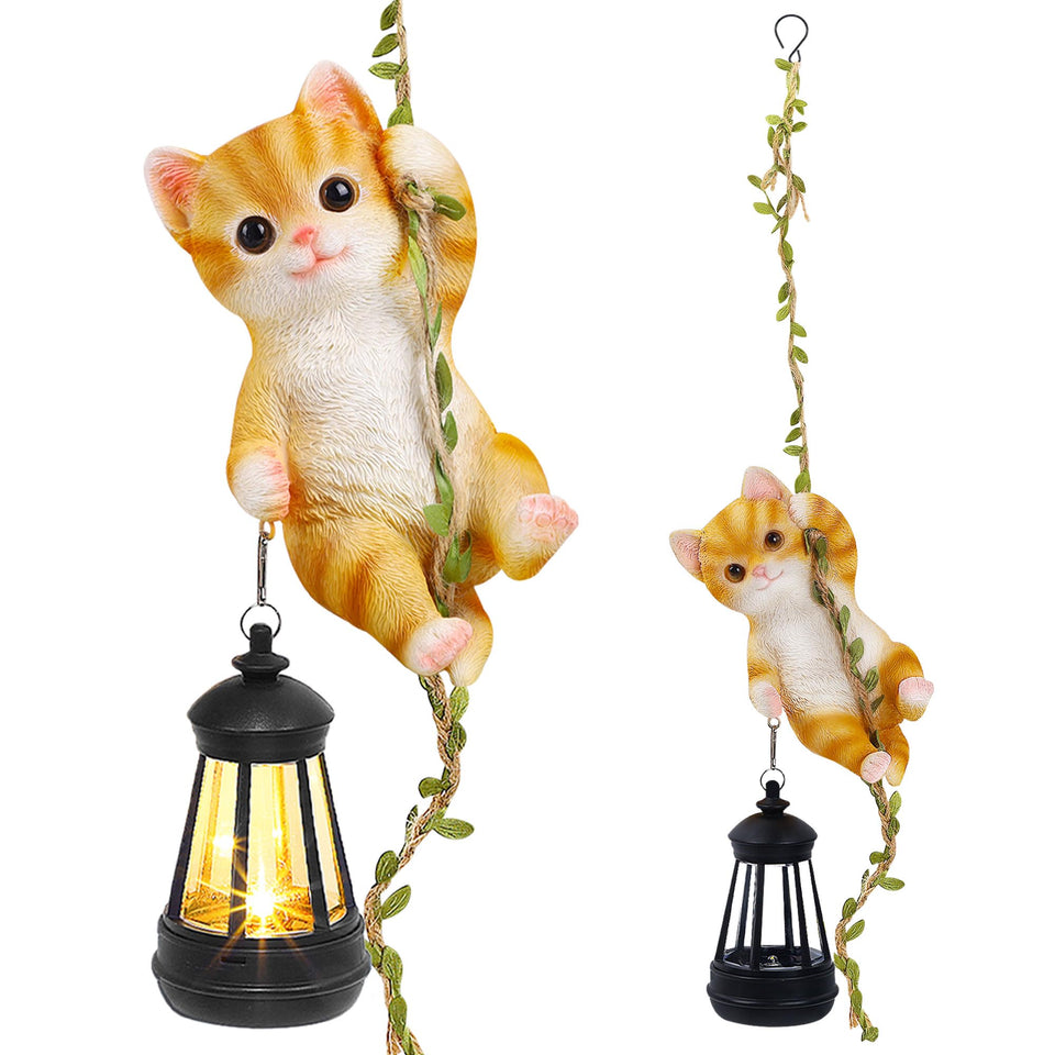 ZaaYee solar hanging cat statue glows softly to illuminate your garden