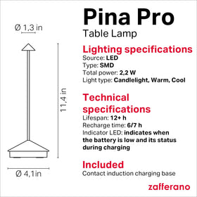 Zafferano Pina Pro lamp battery monitoring system signaling remaining power