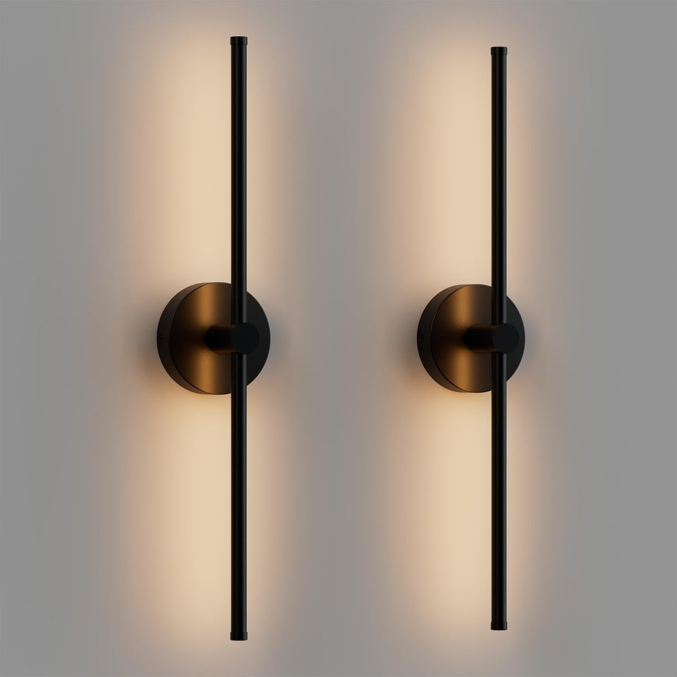 ZAGO 24-inch LED linear sconce front view in matte black, ideal for modern living spaces.